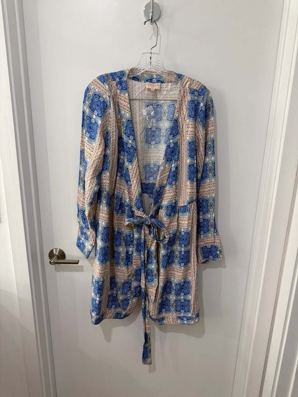 Ciebon Printed Long Sleeve Wrap-Effect Dress with Waist Tie